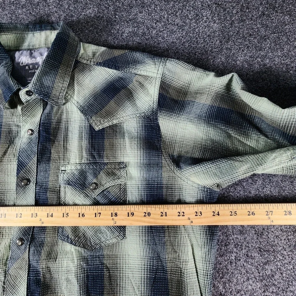 Wrangler‎ Retro Premium Mens XL Plaid Western Snap Shirt Green Black Cowboy